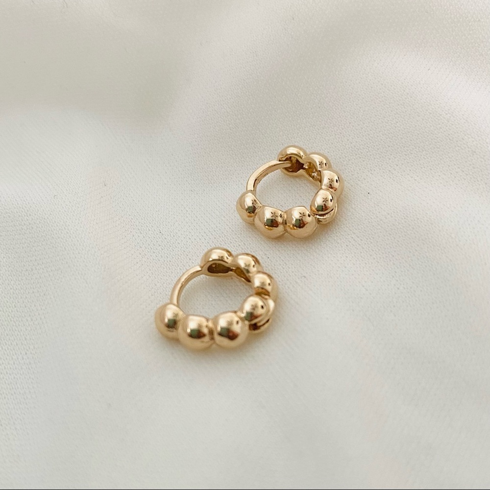 Gold Bead Huggies - Picture 10 of 10